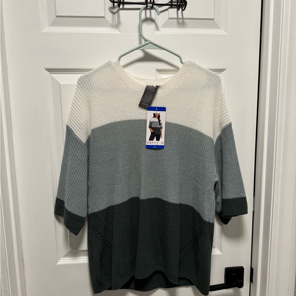 Women’s Color Block Sweater - White, Green, Dark Green
